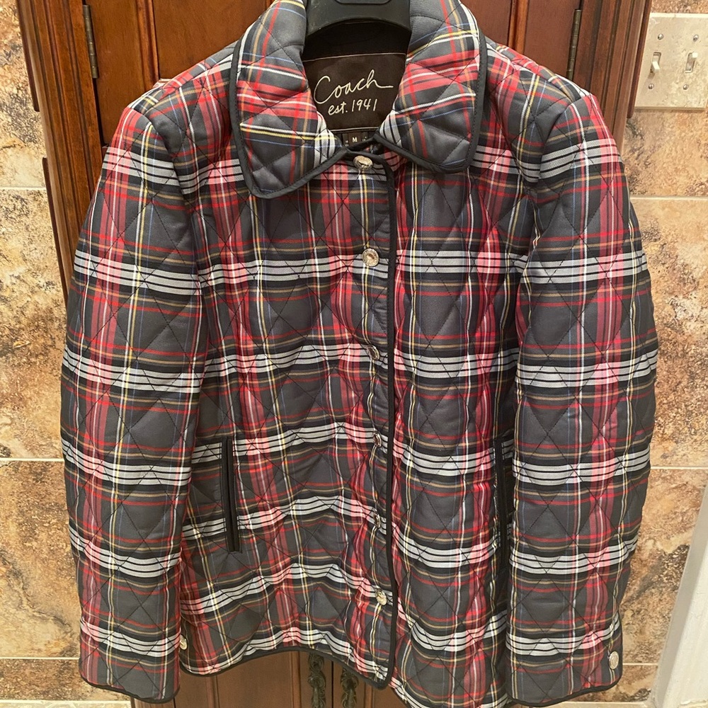 Coach Plaid quilted puffer coat — NWOT